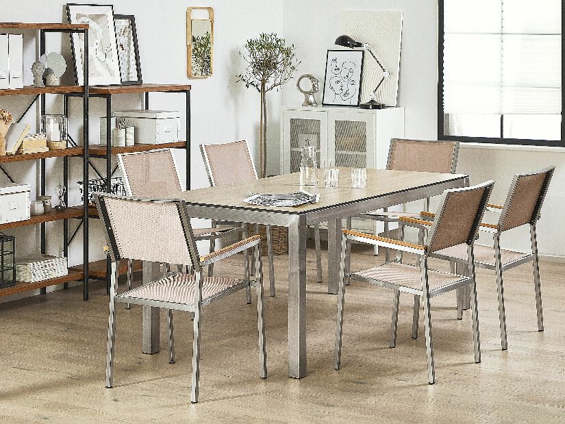 Kerti bútor szett GROSSO (tölgy) (laminát HPL) (bézs székek) (6 fő részére)