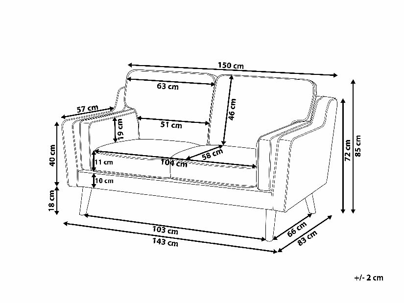 Kétszemélyes kanapé Lulea (világosszürke)