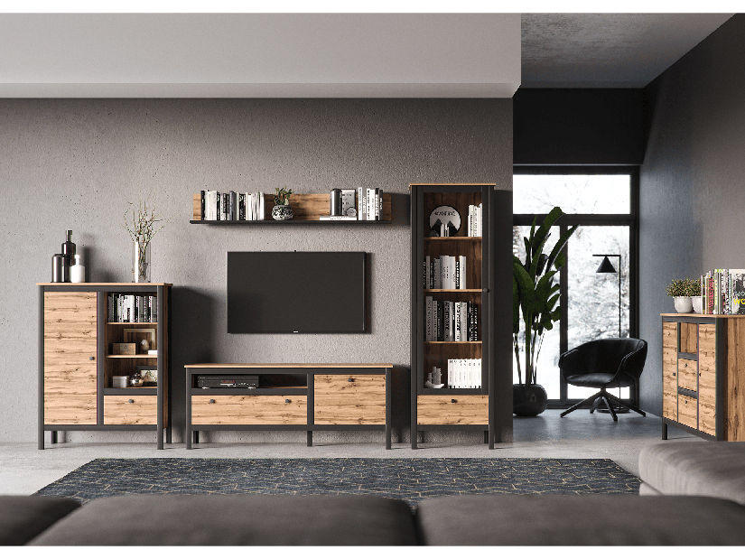 Tv asztal/szekrény Lorcan 1d1s/150 (wotan tölgy + fekete)
