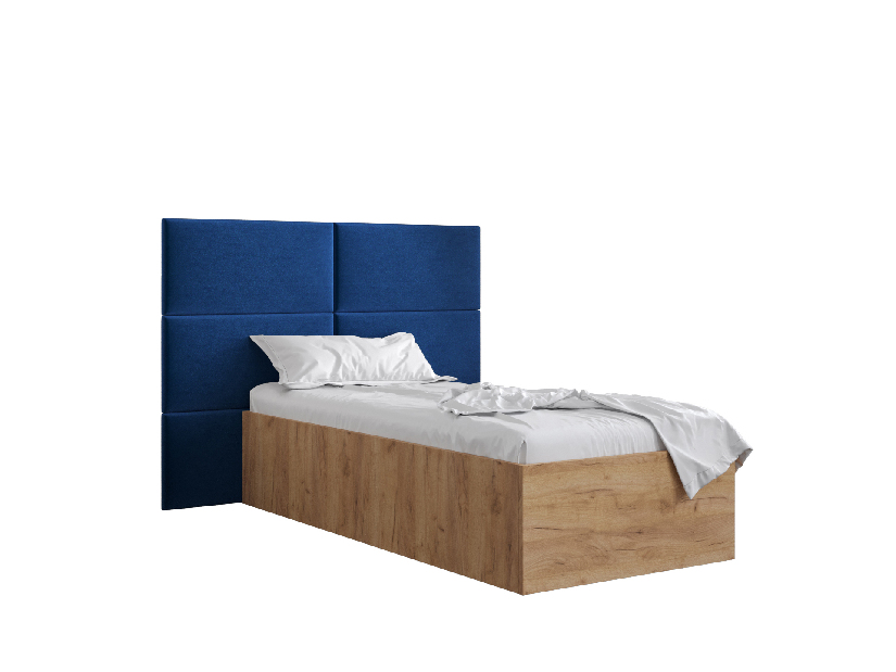Egyszemélyes ágy kárpitozott fejtámlával 90 cm Brittany 2 (arany craft tölgy + kék) (ágyráccsal)