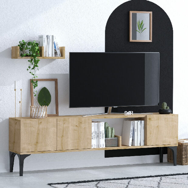 TV asztal/szekrény Visteria (zafír tölgy + fekete)