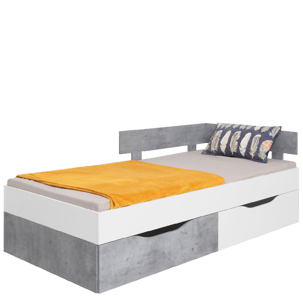 Egyszemélyes ágy 90 cm PR15 / PR16 B/J Mirjan Hallem (fehér + beton)