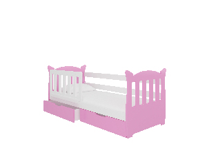 Gyerekágy 160x75 cm Lenka (ágyráccsal és matraccal) (fehér + rózsaszín)