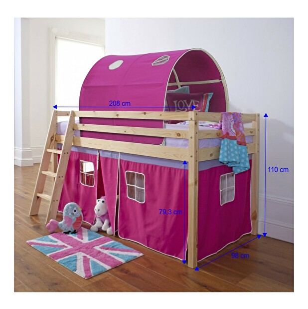 Emeletes ágy 90 cm Indigo (rózsaszín) (ágyráccsal)