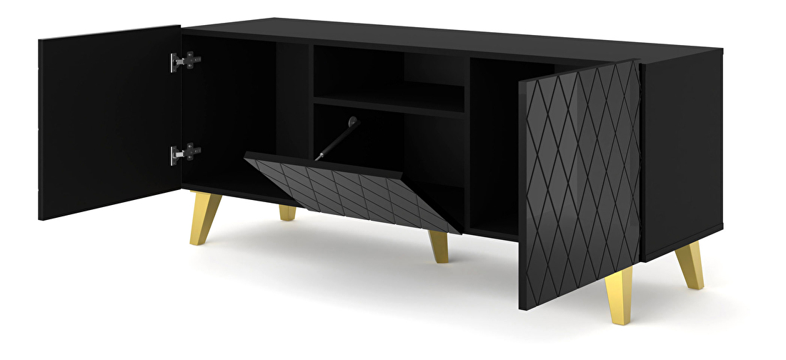 TV asztal/szekrény Dintanna 145 (fekete + fényes fekete)