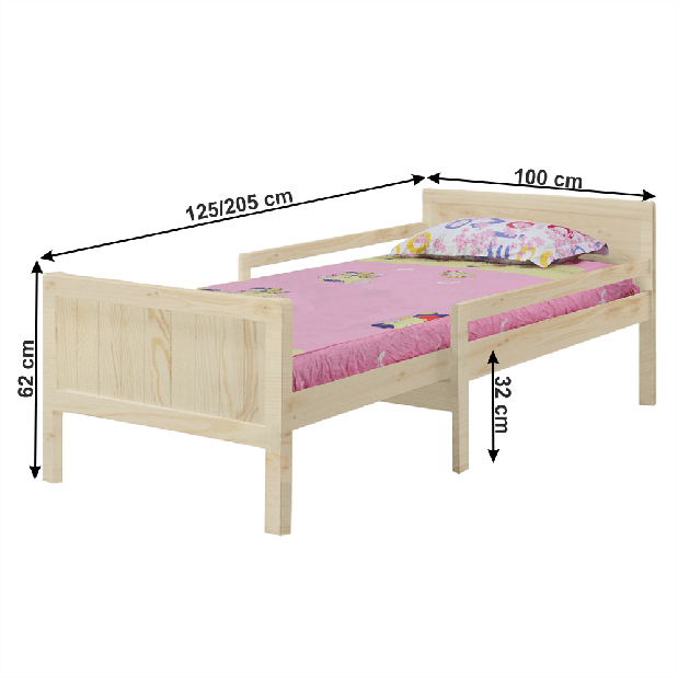 Egyszemélyes ágy 90 cm Elunna (természetes) (ágyráccsal)