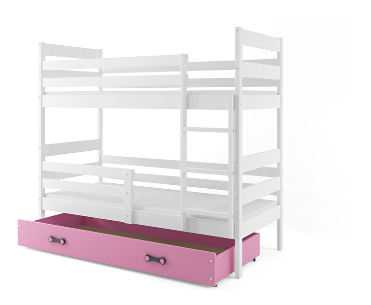 Emeletes ágy 80 x 160 cm Eril B (fehér + rózsaszín) (ágyrácsokkal és tárolóhellyel)