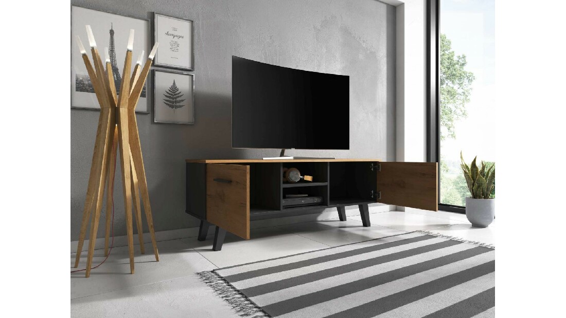 TV asztal/Kisebb szekrény Neal (matt fekete + arany craft)
