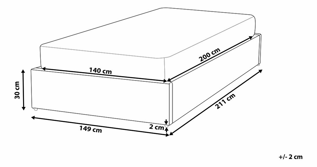 Franciaágy 140 cm DIJON (ágyráccsal és tárolóhellyel) (szürke)