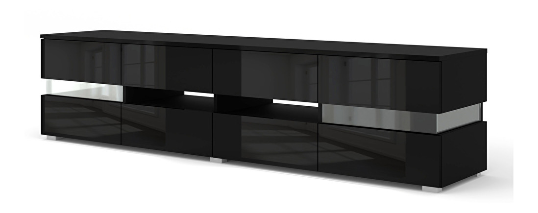 TV asztal/szekrény Vaimo (matná Fekete + lesklá Fekete)