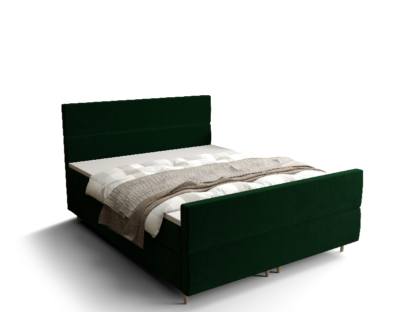 Franciaágy Boxspring 180 cm Flu Plus Comfort (sötétzöld) (matraccal és tárolóhellyel)