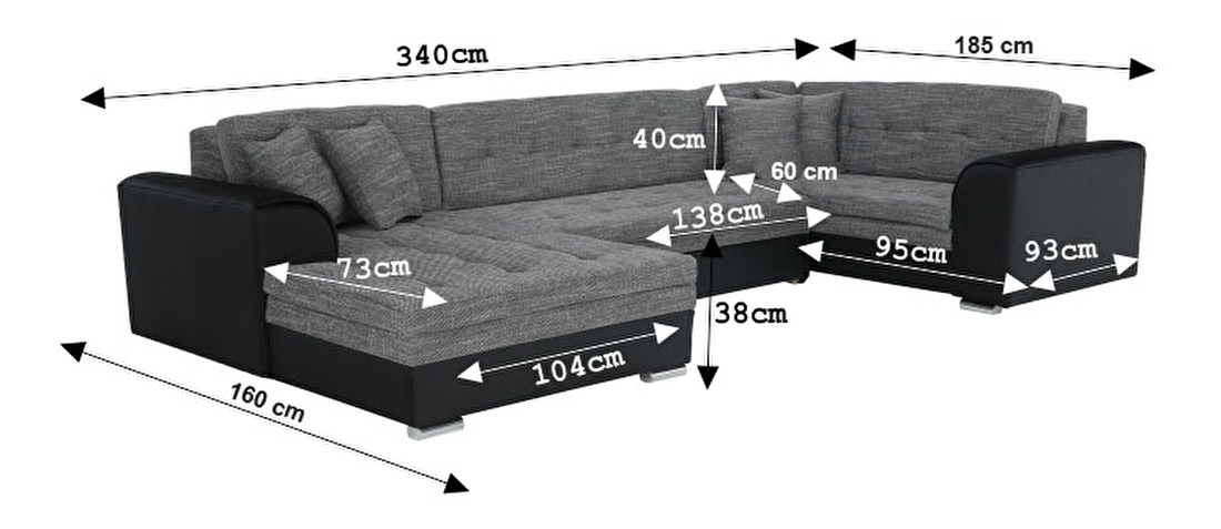 U alakú kanapé Degan (szürke + fekete) (B)