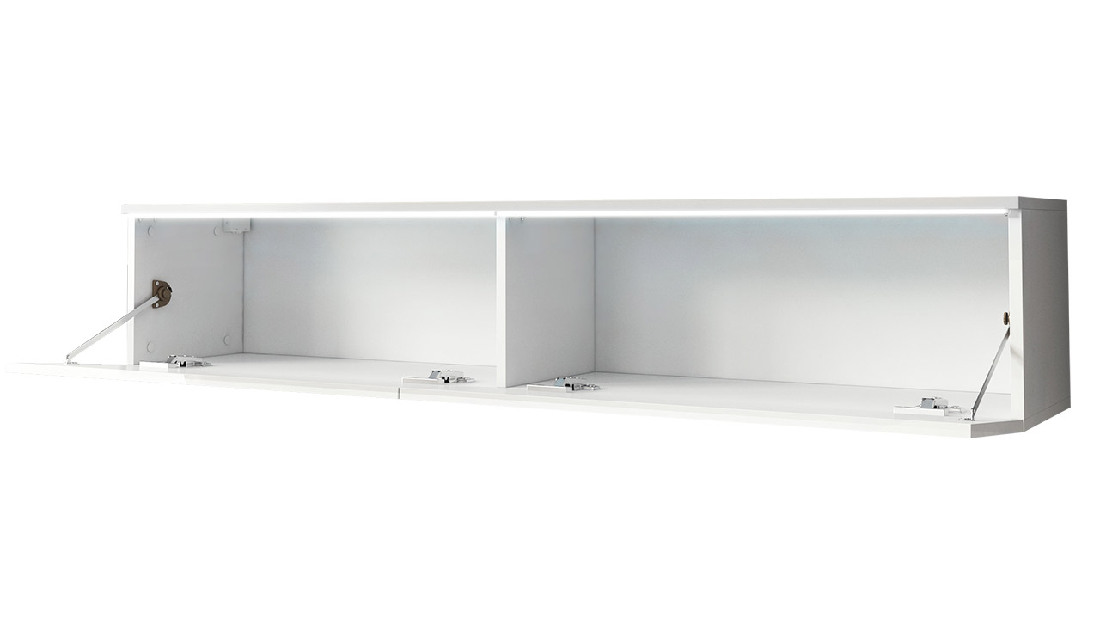 TV asztal/szekrény Dilune 140 (fehér + fényes fehér) (fehér LED világítás)