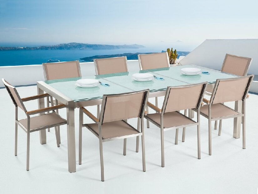 Kerti étkező szett Grosso (bézs) (üveglappal 220x100 cm) (bézs szék)