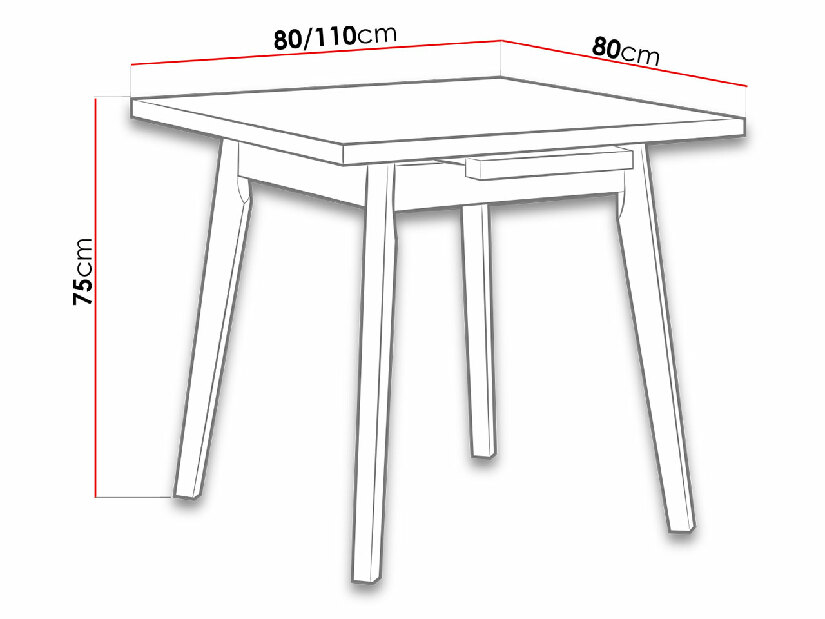 Széthúzható négyzet alakú asztal 80 x 80+110 I L (sonoma L) (fekete)