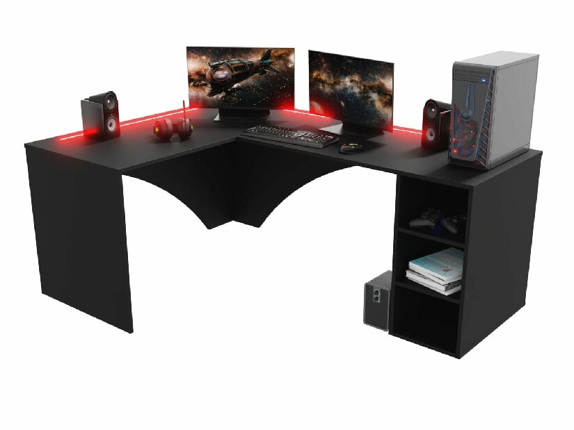 Sarok PC asztal Carbon (fekete) (B)(RGB világítással)