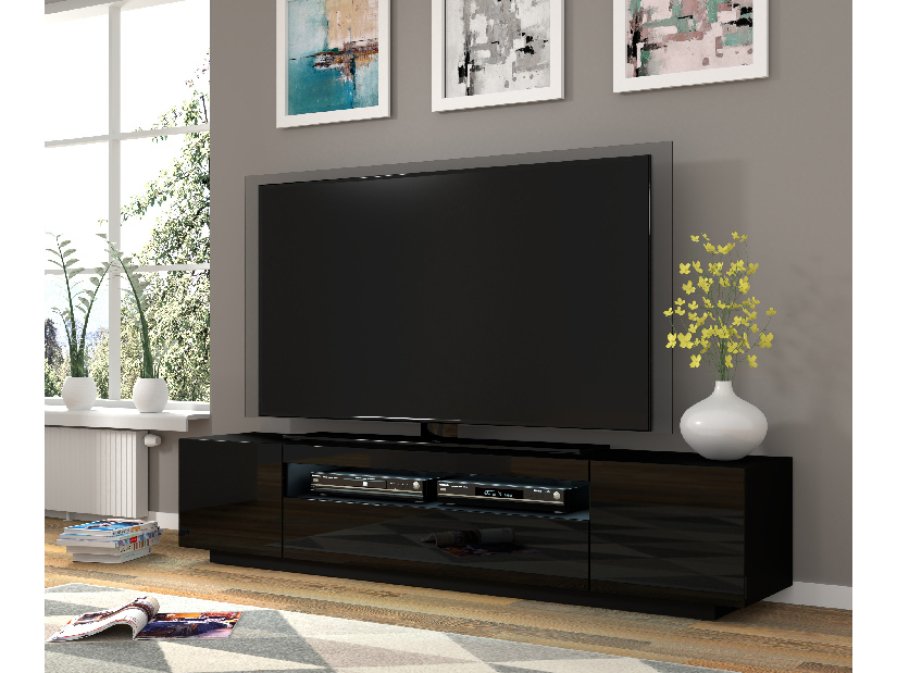 TV aszta/Szekrény Aurinko 200 (fényes fekete) (világítással)