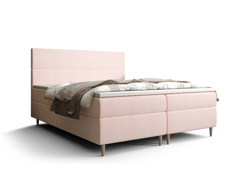 Franciaágy Boxspring 140 cm Flu Comfort (világos rózsaszín) (matraccal és tárolóhellyel)