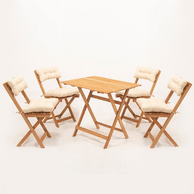 Kerti asztal és szék készlet (5 kusov) Meow (természetes + krém)