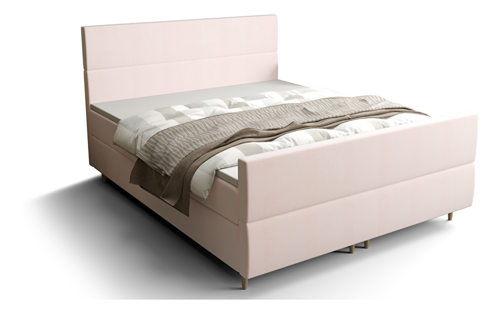 Franciaágy Boxspring 180 cm Flu plus (világos rózsaszín) (matraccal és tárolóhellyel)
