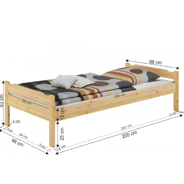 Egyszemélyes ágy 90 cm Lipo (természetes)