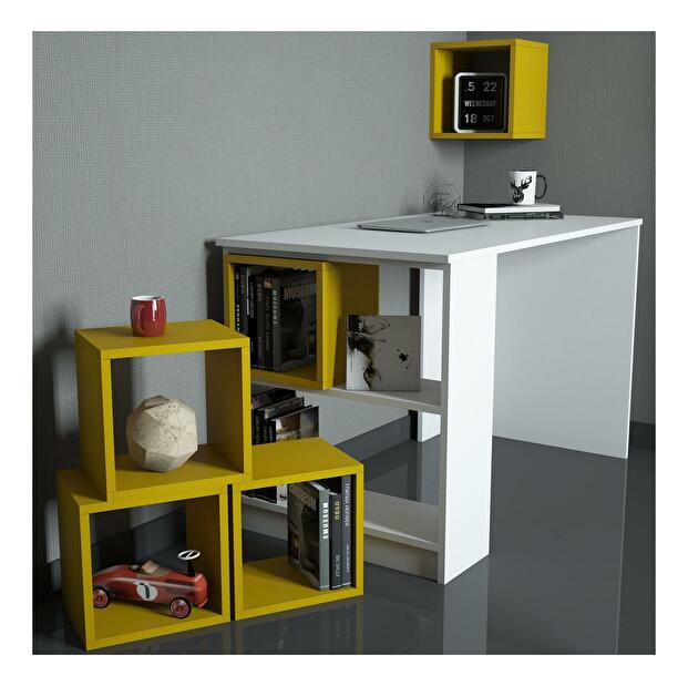 PC asztal polccal Babar (fehér + sárga)