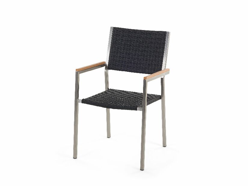 Kerti bútor szett GROSSO (tölgy) (laminát HPL) (fekete rattan székek) (6 fő részére)