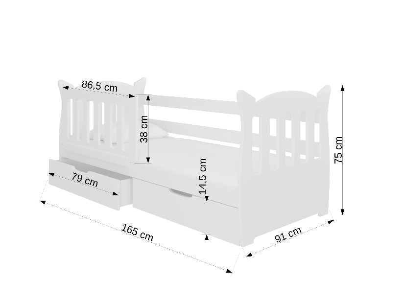 Gyerekágy 160x75 cm Lenka (ágyráccsal és matraccal) (fehér + szürke)