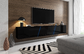 TV asztal/szekrény Savanna 240 (matt fekete + fényes fekete) (világítással)