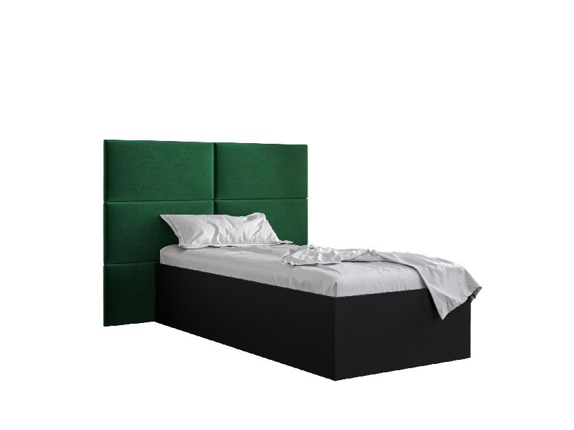 Egyszemélyes ágy kárpitozott fejtámlával 90 cm Brittany 2 (matt fekete + zöld) (ágyráccsal)