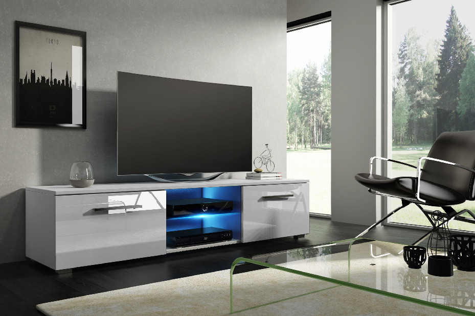 TV asztal/szekrény Mona 140 (fehér + fényes fehér)