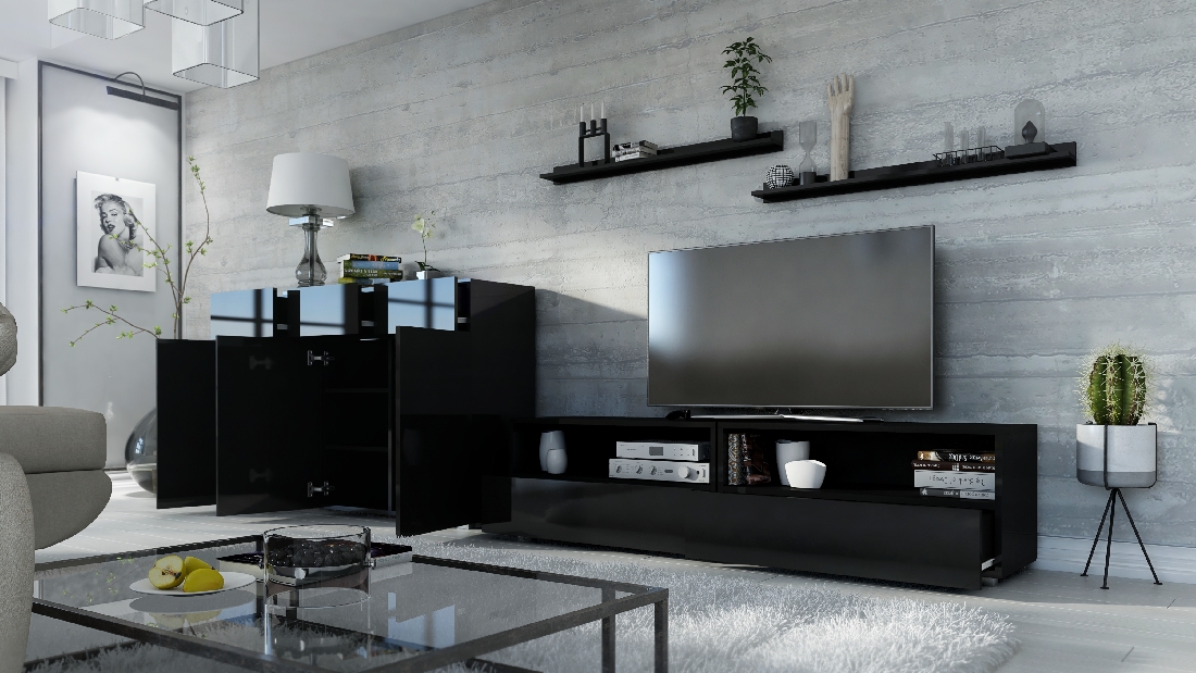 Nappali bútorsor Berny 47 (fekete + fényes fekete)