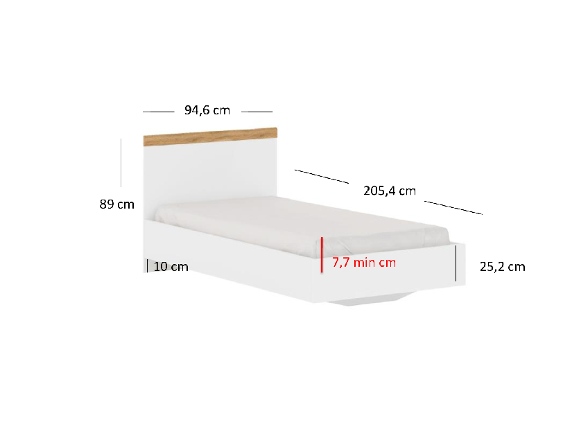 Egyszemélyes ágy 90 cm Vina (fehér + wotan tölgy) (matrac és ágyrács nélkül)