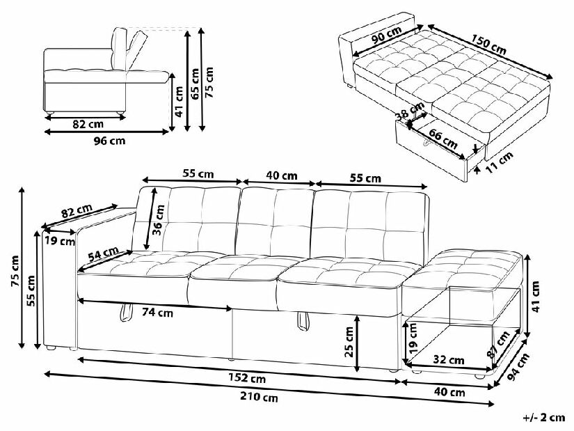 Háromszemélyes kanapé Farsund (világosszürke) (tárolóhellyel)