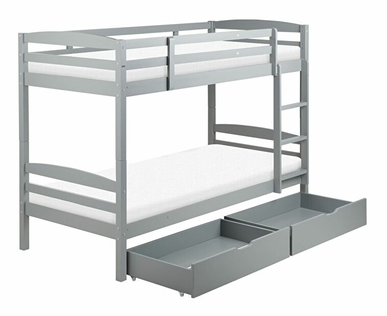 Emeletes ágy 90 cm Reggeton (szürke) (ágyráccsal és tárolóhellyel)