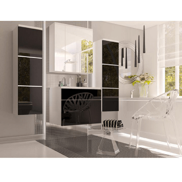 Fürdőszoba szekrény mosdó alá Maeve (fehér + extra magasfényű fekete)