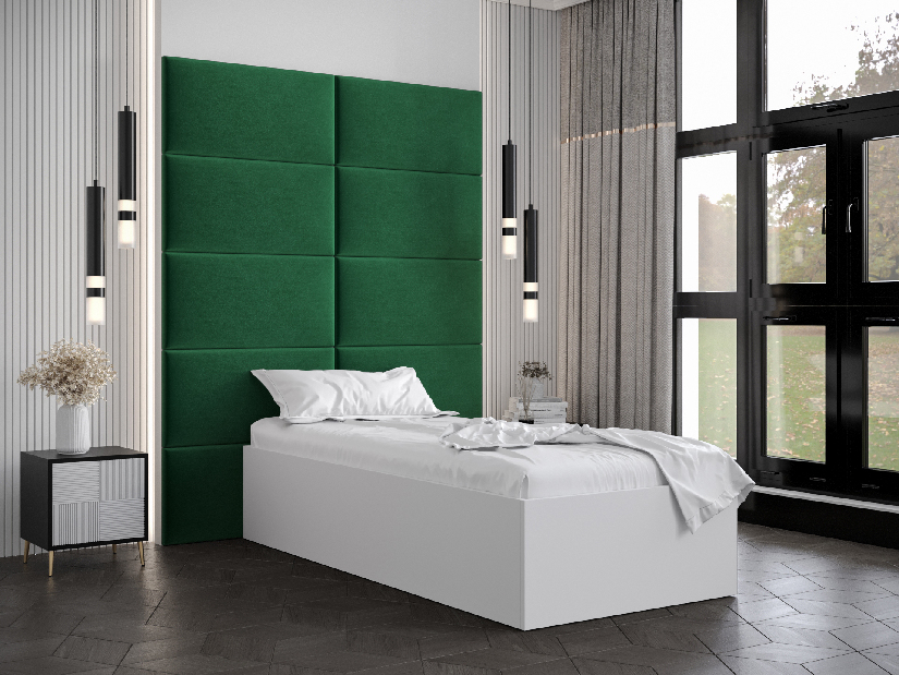 Egyszemélyes ágy kárpitozott fejtámlával 90 cm Brittany 1 (matt fehér + zöld) (ágyráccsal)