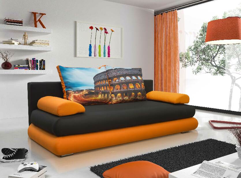 Háromszemélyes kanapé Juntinus (fekete + narancssárga)