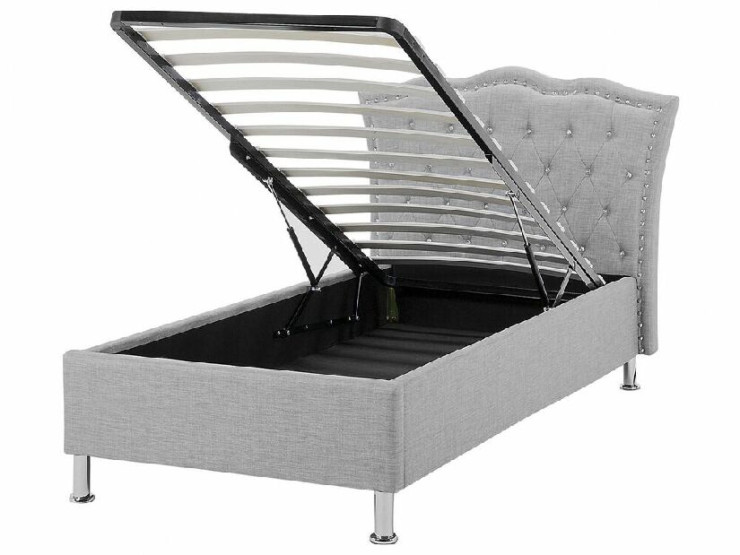 Egyszemélyes ágy 90 cm MATH (ágyráccsal és tárolóhellyel) (szürke)