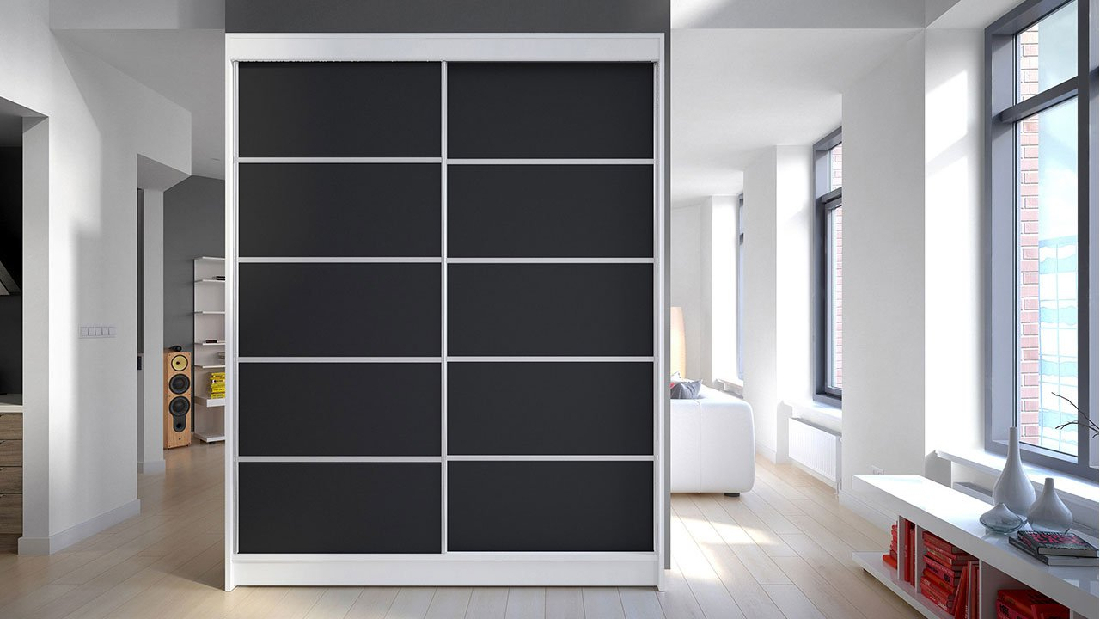 Tolóajtós szekrény Bianca IV (fehér + fekete) (világítás nélkül)