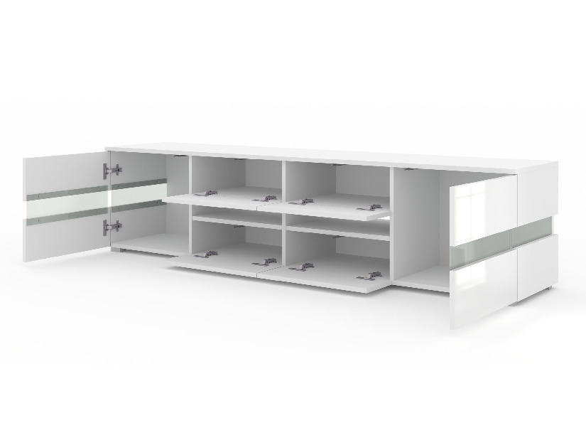 TV asztal/szekrény Vaimo (matt fehér + fényes fehér) (világítással)