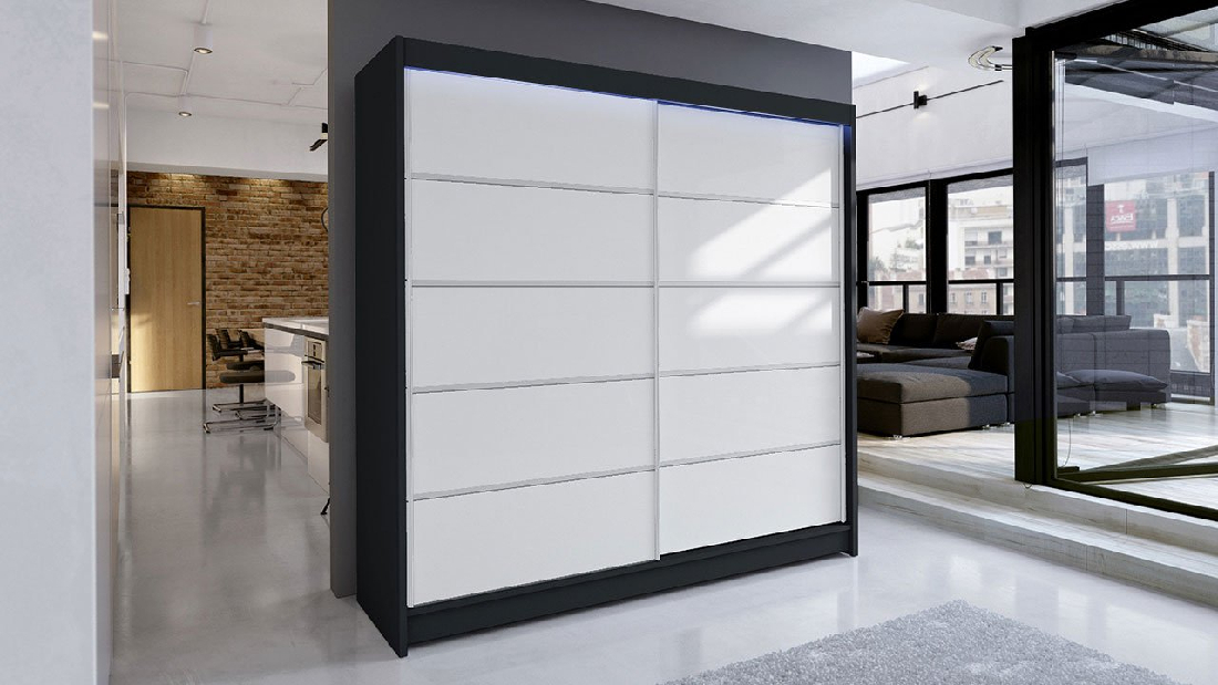 Tolóajtós szekrény Bastian IV (fekete + fehér) (LED RGB világítás színes)