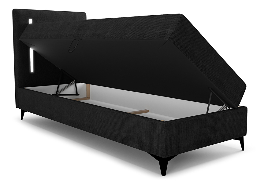 Egyszemélyes ágy 90 cm Ortega Bonell (fekete) (ágyráccsal és tárolóhely nélkül) (LED világítás)