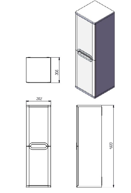 Fali fürdőszoba szekrény Costa PrP-100 W