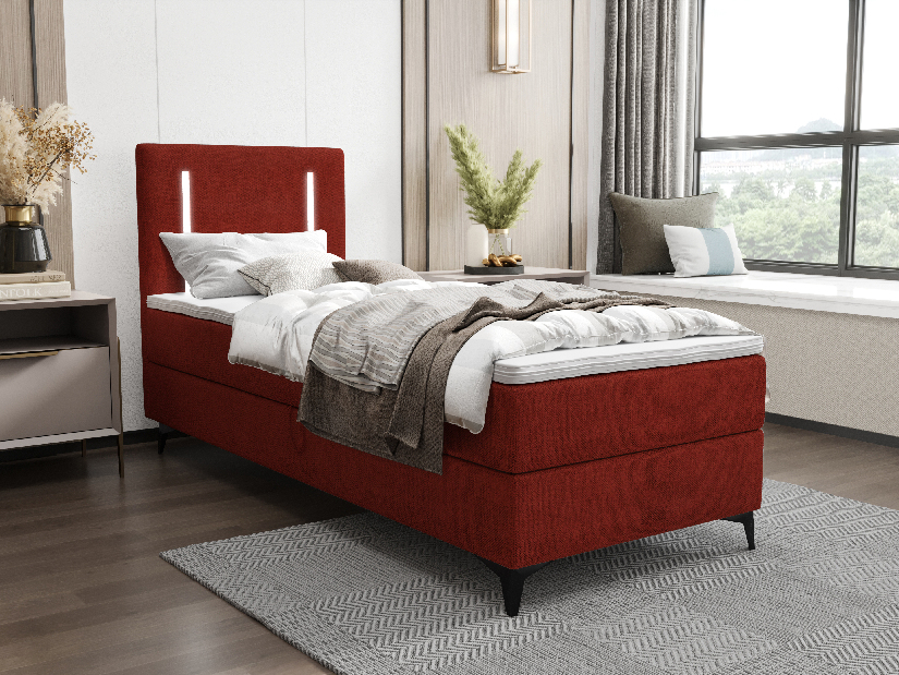 Egyszemélyes ágy 80 cm Ortega Bonell (piros) (ágyráccsal, tárolóhellyel) (LED világítás)