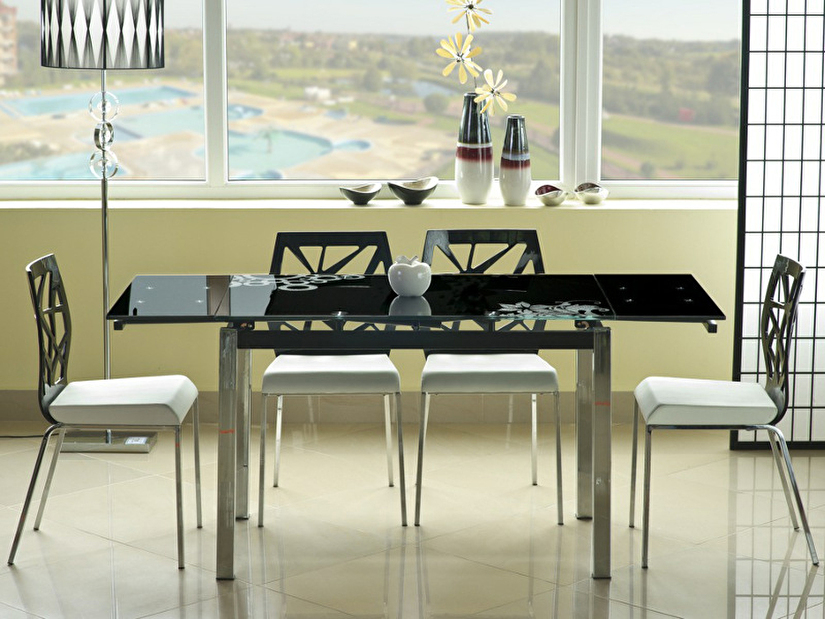 Széthúzható étkezőasztal 110-170 cm Gerardo (fekete + króm) (4 6 fő részére)