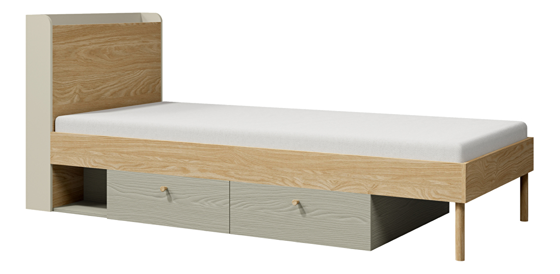 Egyszemélyes ágy 90x200 cm Yoda 13 (világos bézs + olajozott tölgy + eukaliptusz) (B) 