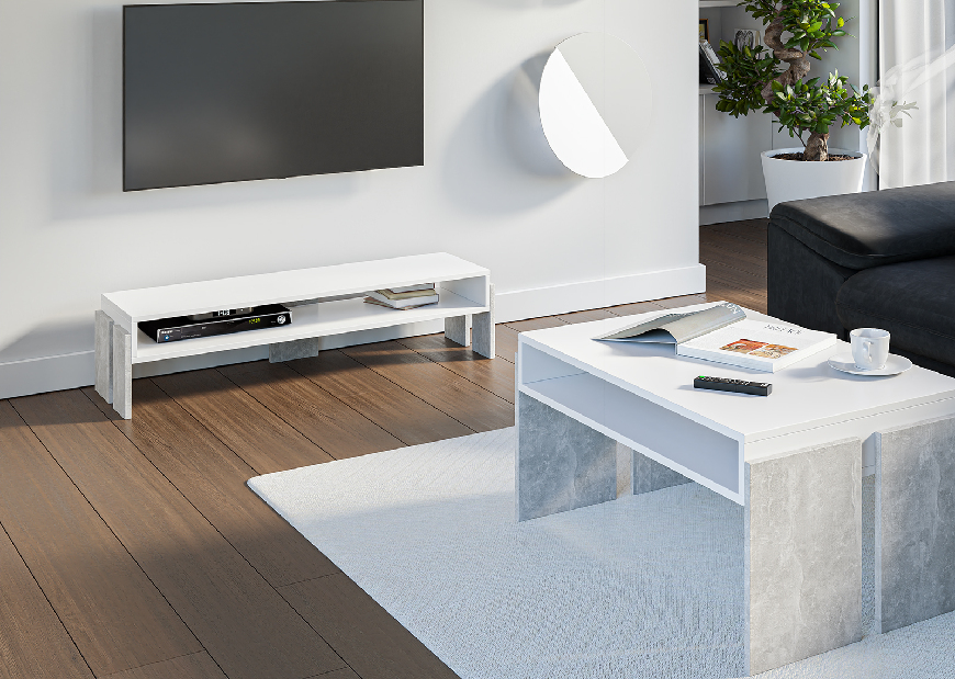 TV asztal Ramea (fehér + kő)