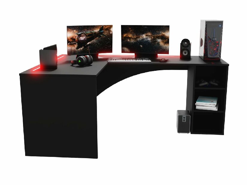 Sarok PC asztal Carbon (fekete) (B)(RGB világítással)