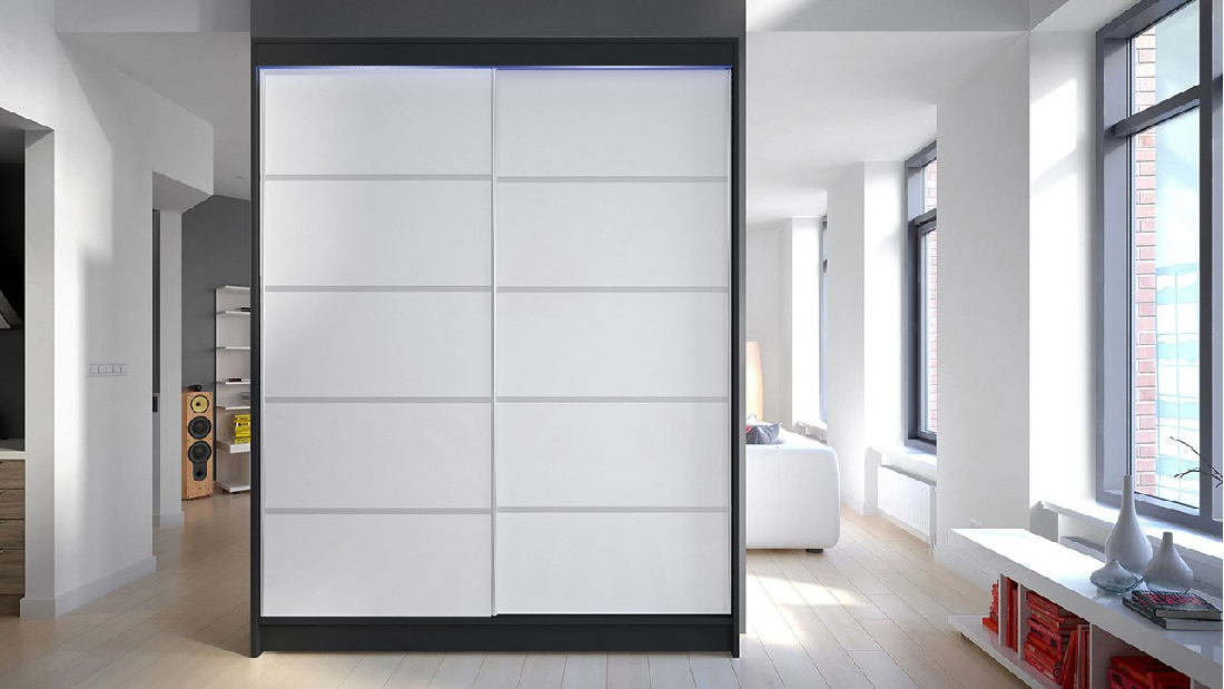 Tolóajtós szekrény Bianca IV (fekete + fehér) (LED RGB világítás színes)